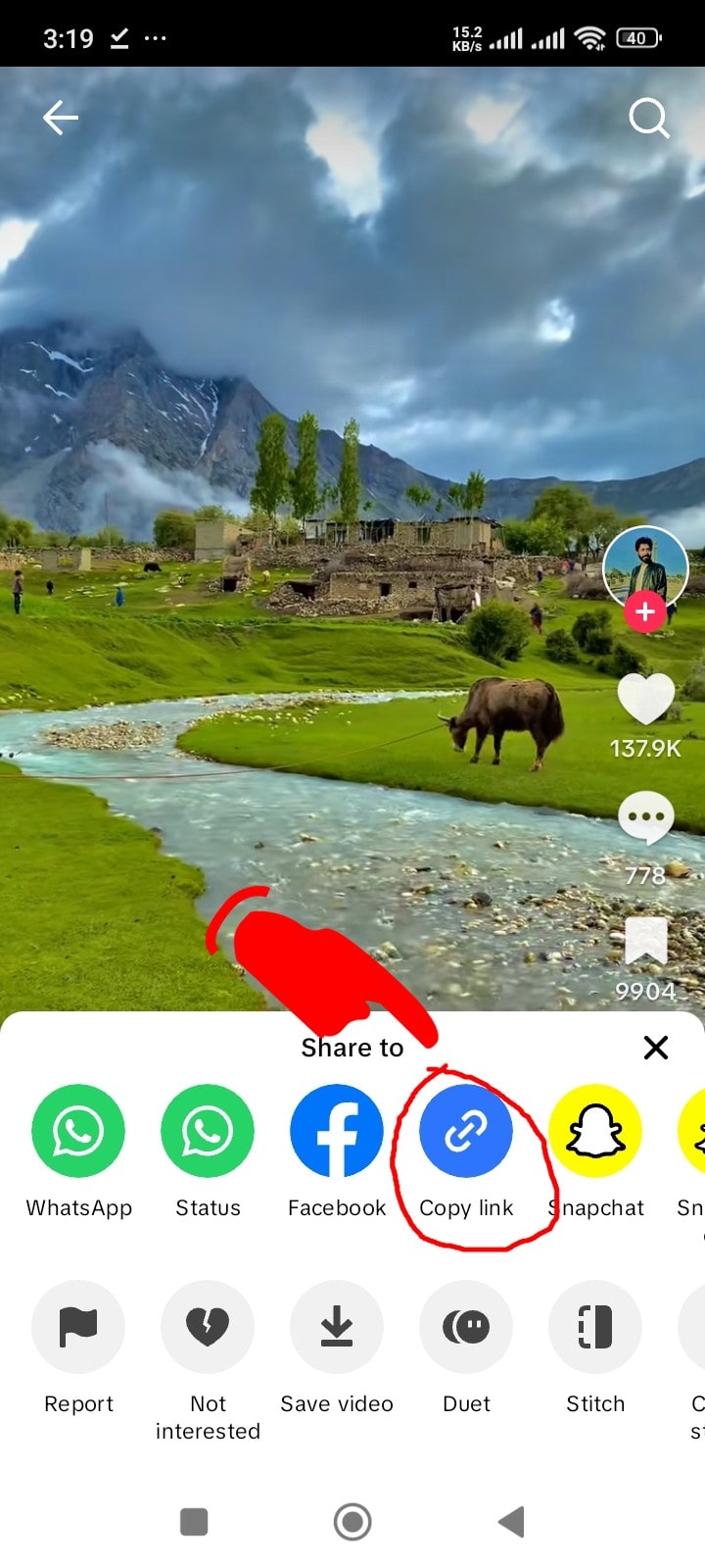 Copy TikTok video link on Android